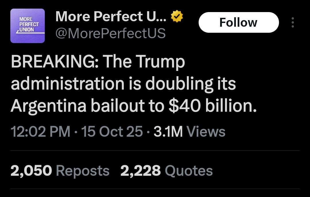 Breaking News: More Bailout Money for Argentina 💰💰💰💰💰💰💰💰💰💰🤝🏽🇺🇸