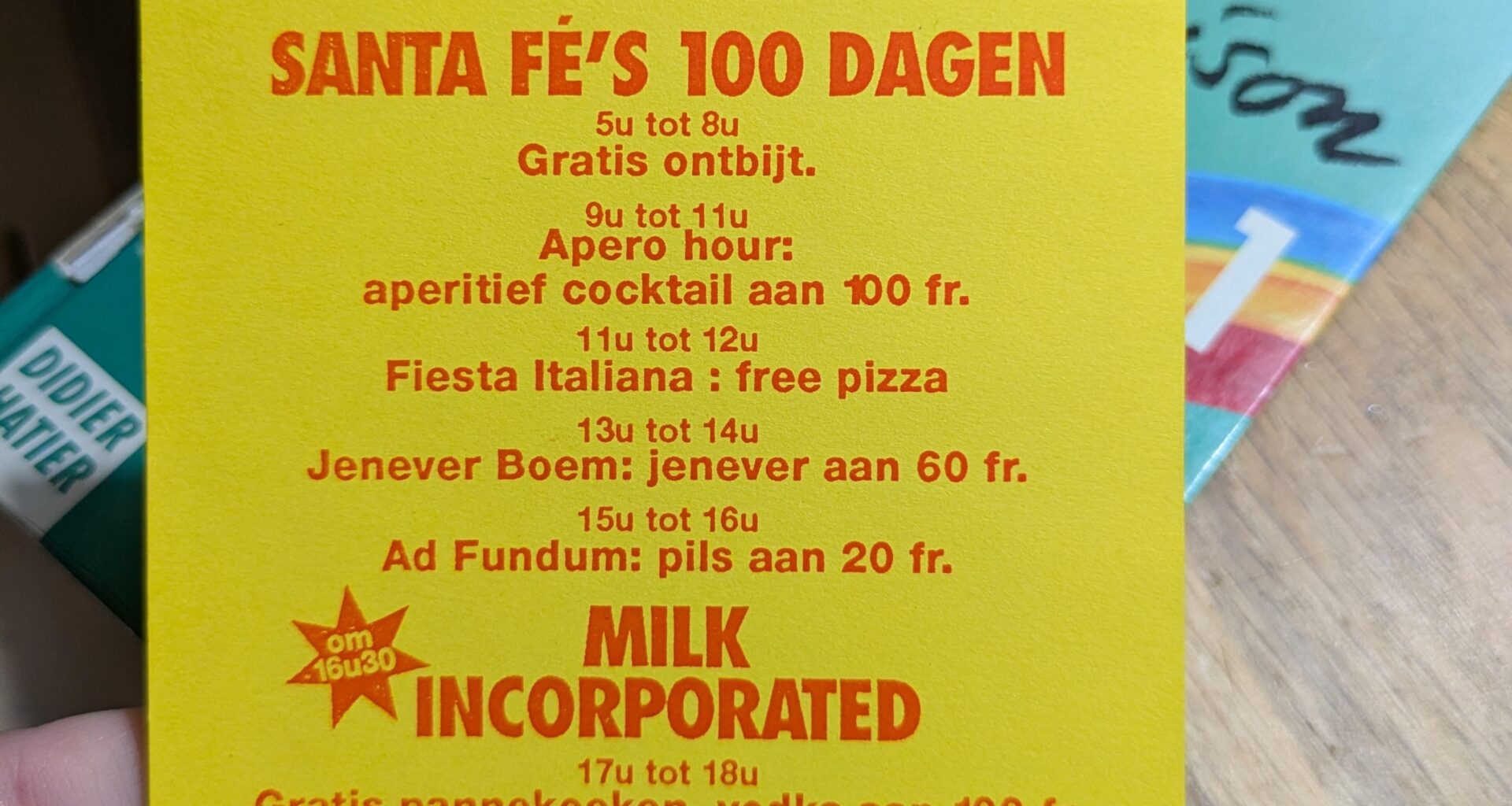 Nostalgie: Flyer van toen een pilsje 20 fr was