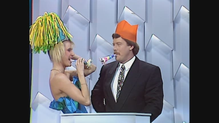 Sale of the Century co-hosts Steve Parr and Jude Kirk.