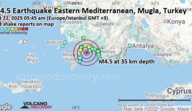 Moderate Mag. 4.5 Earthquake - Eastern Mediterranean, 35 km Southeast of Marmaris, Mugla, Turkey, on Wednesday, Oct 22, 2025, at 05:45 am (Istanbul Time)