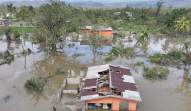 Drone view of flooding after Hurricane Melissa made landfall in St Elizabeth, Jamaica. Pic: Reuters