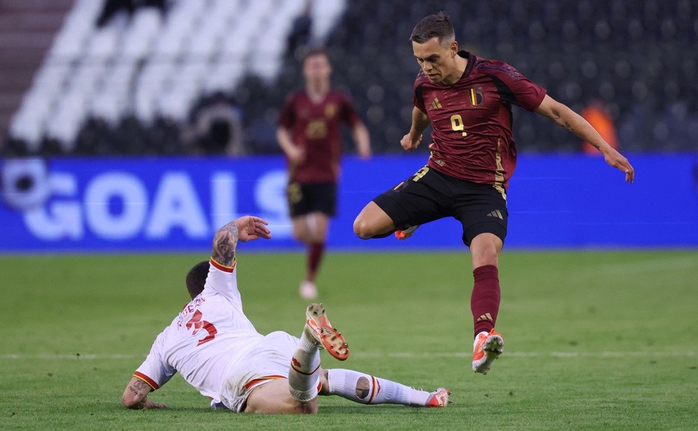 Arsenal forward's blank ramps up pressure on Monday's Wales clash 3 Montenegro's Slobodan Rubezic and Belgium's Leandro Trossard fight for the ball during a friendly match between Belgian national team Red Devils and the national team of Montenegro, at the King Baudouin Stadium in Brussels, Wednesday 05 June 2024. (Photo by VIRGINIE LEFOUR/BELGA MAG/AFP via Getty Images)