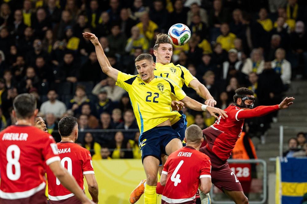 Graham Potter to accept Sweden manager job 3 SOLNA, SWEDEN: Gustaf Lagerbielke and Viktor Gyokeres of Sweden during the FIFA World Cup 2026 qualifier match between Sweden and Switzerland at Strawberry Arena on October 10, 2025. (Photo by Michael Campanella/Getty Images)