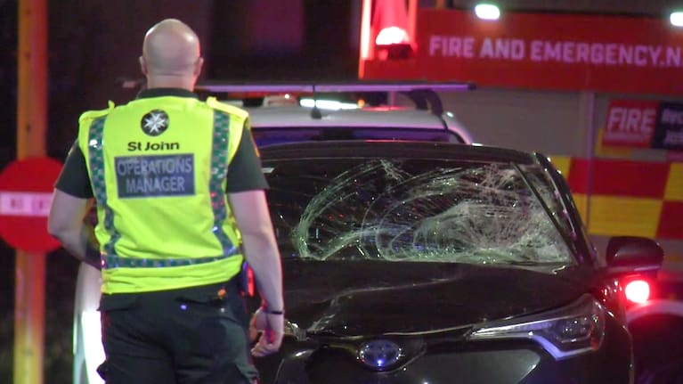 The windshield of a car is cracked following a collision with an e-scooter rider in Auckland.