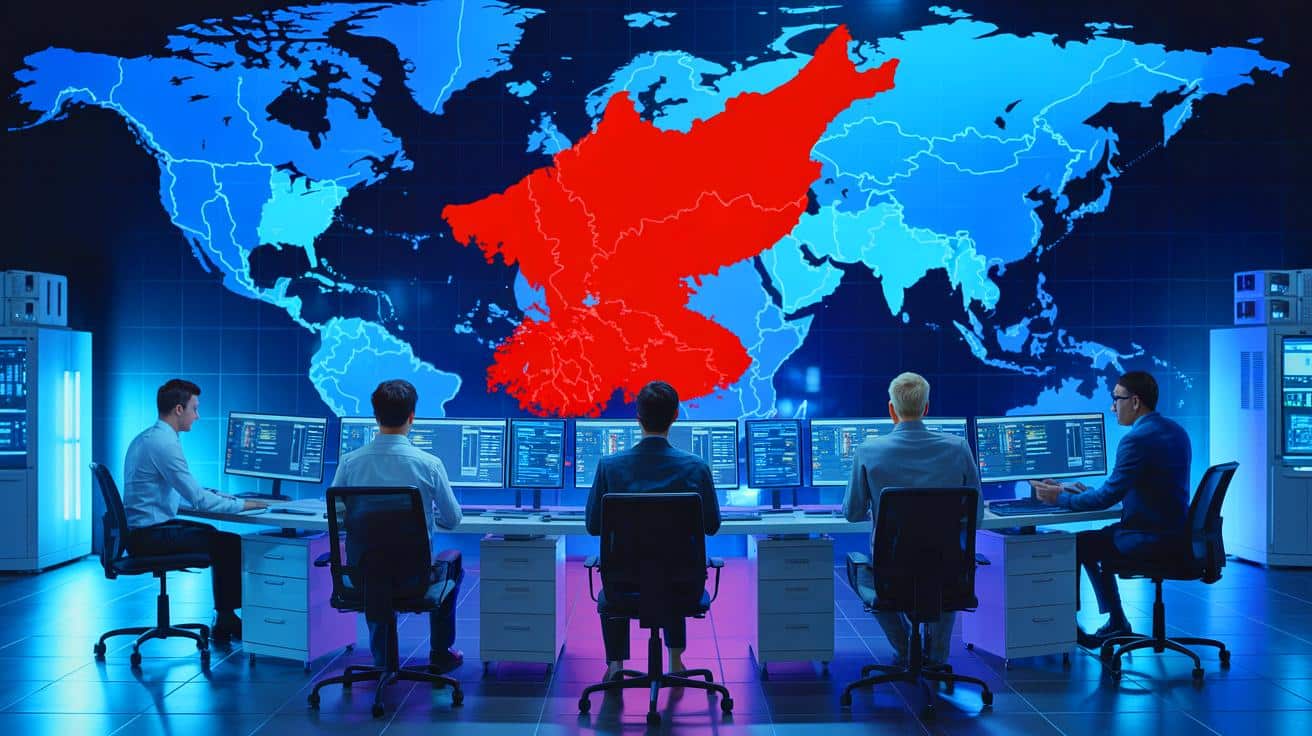 Illustration of North Korean Workers Infiltrating Global Industries Through Remote IT Roles.
