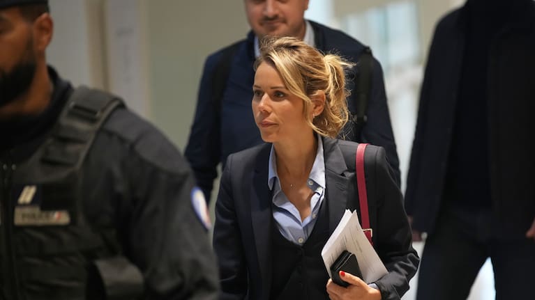 Tiphaine Auziere, daughter of Brigitte Macron, arrives as a courtroom as ten people go on trial accused of cyberbullying Brigitte Macron.