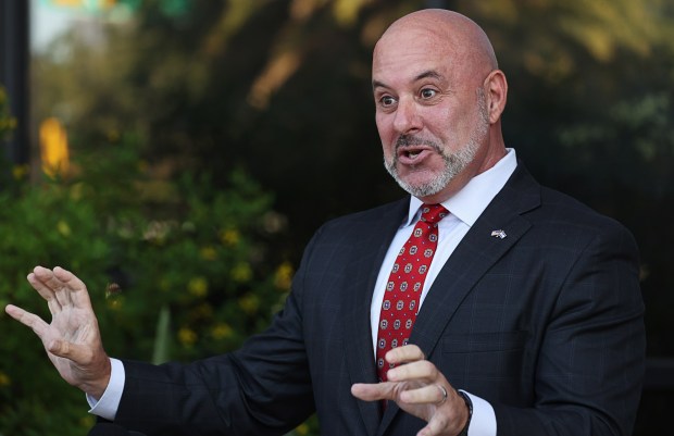 Florida CFO Blaise Ingoglia speaks to reporters in Orlando on Aug. 5, 2025. (Ricardo Ramirez Buxeda / Orlando Sentinel)
