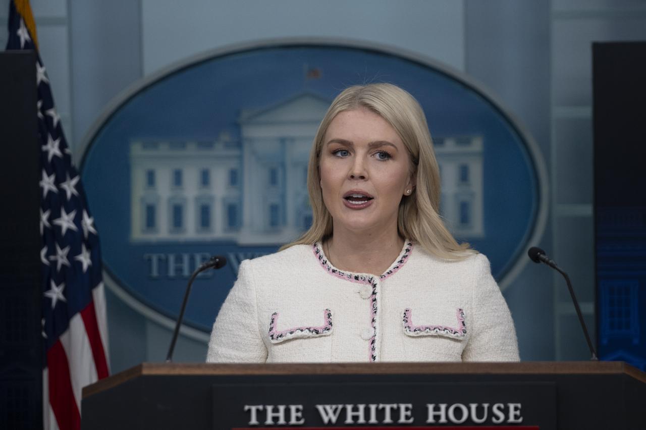 White House Press Secretary Karoline Leavitt speaks at the White House press briefing room in Washington DC, United States, October 23, 2025. (AA Photo)