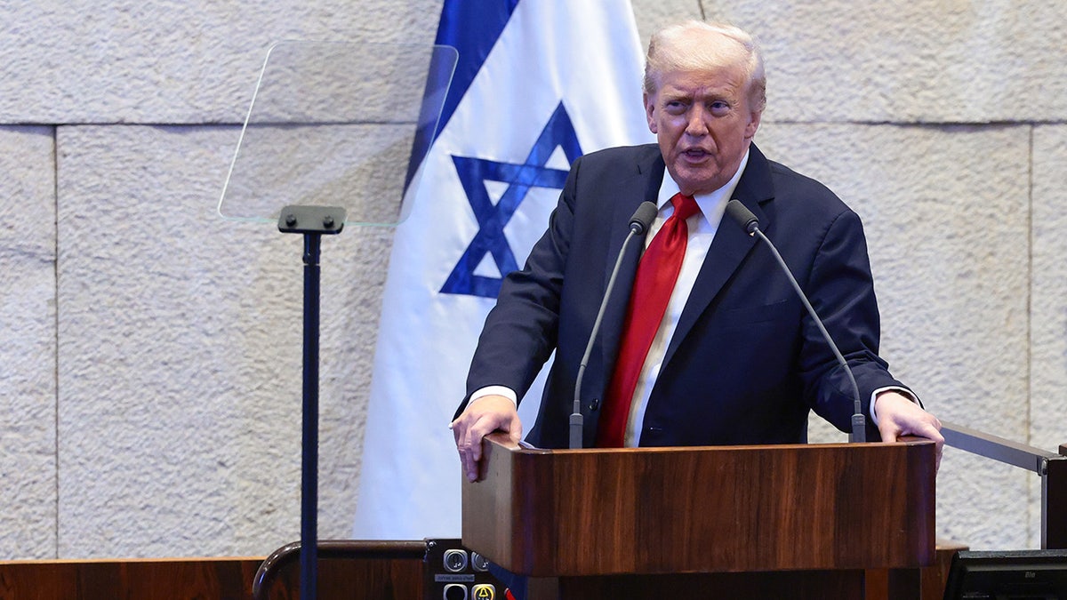 President Donald Trump addresses the Knesset.