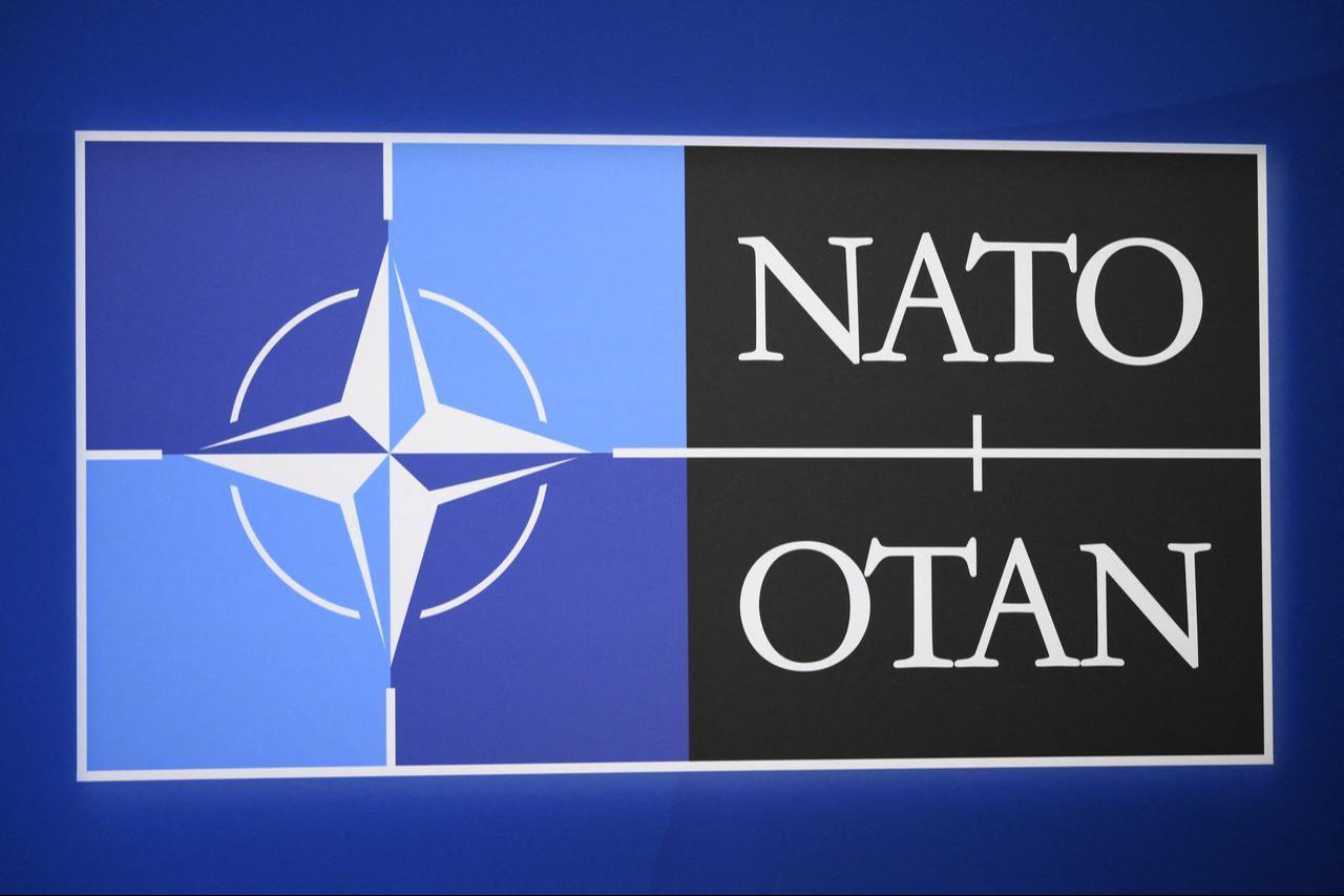 This photograph shows the NATO or OTAN logo a day prior to a meeting of The North Atlantic Treaty Organisation (NATO) in The Hague, on June 23, 2025. (AFP Photo)
