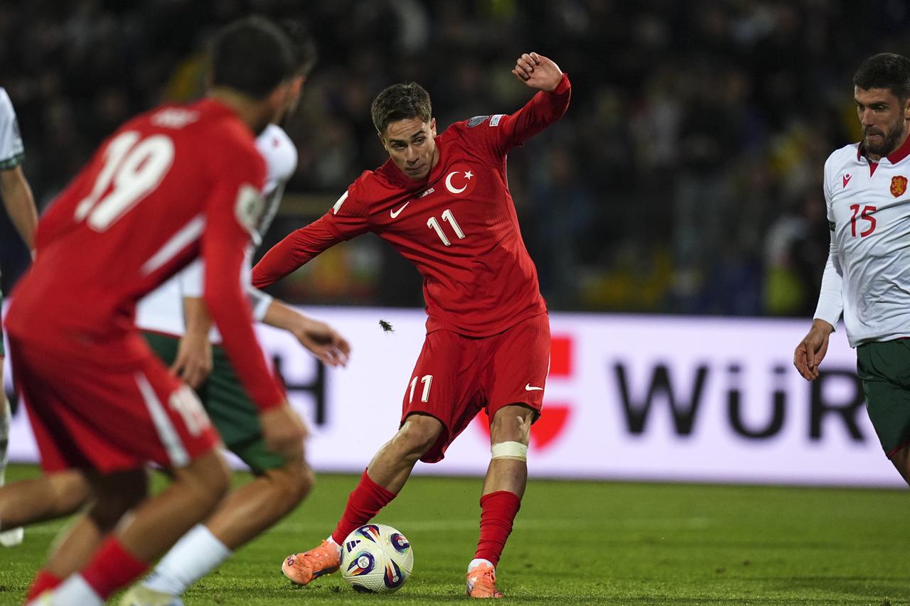 Kenan Yildiz of Türkiye competes during the 2026 FIFA World Cup European Qualifier Group E match between Bulgaria and Turkiye at Vasil Levski National Stadium in Sofia, Bulgaria on Oct. 11, 2025. (AA Photo)