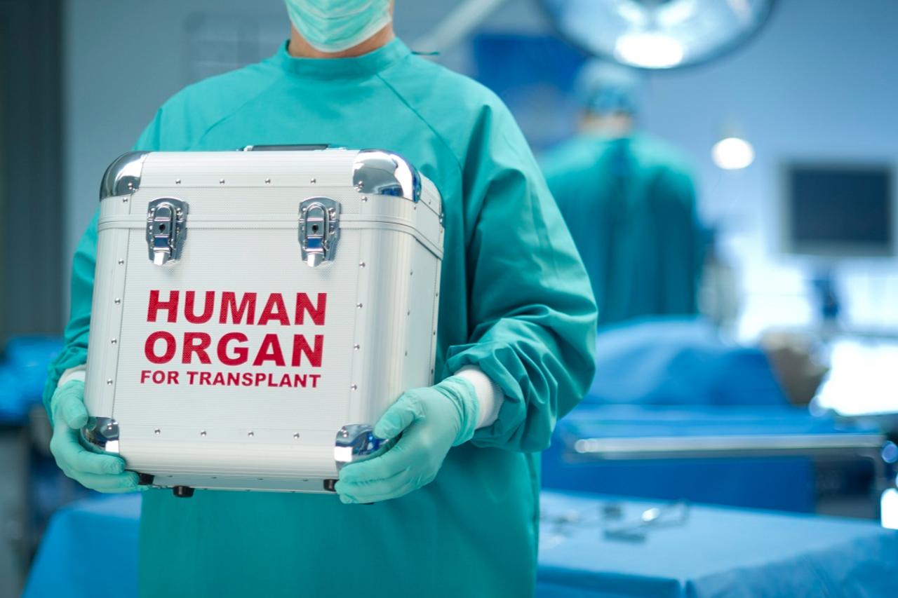 A surgeon holds a box labeled human organ for transplant. (Photo via Yahoo)
