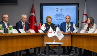 Turkish Red Crescent and the Syrian Arab Red Crescent sign a protocol during a ceremony at the Turkish Red Crescent headquarters in Ankara, Türkiye on Oct. 23, 2025. (AA Photo)