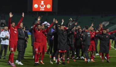 Türkiye players celebrate after their 2026 FIFA World Cup European Qualifier Group E win over Bulgaria at Vasil Levski National Stadium in Sofia, October 11, 2025. (AA Photo)