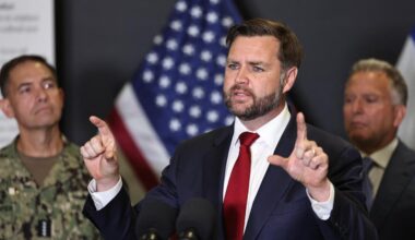 US Vice President JD Vance speaks during a press conference following a military briefing at the Civilian Military Coordination Center in southern Israel on Oct. 21, 2025. (AFP Photo)