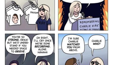Erika Kirk in four panels.