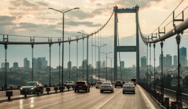 Traffic at Fatih Sultan Mehmet Bridge Bosphorus, Istanbul. (Adobe Stock Photo)