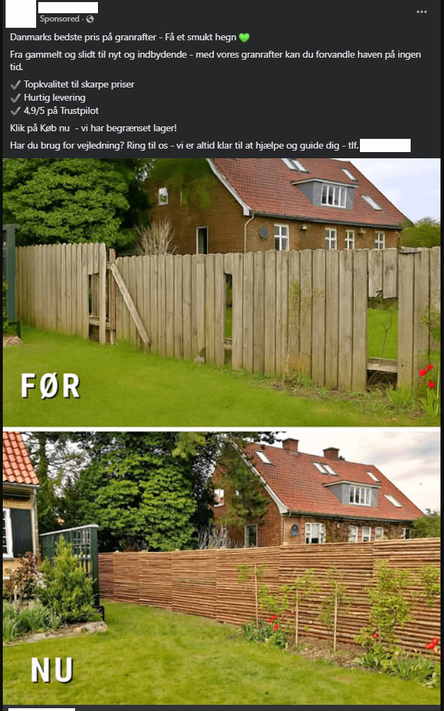 Før-billedet på denne annonce er meget tydeligt AI genereret