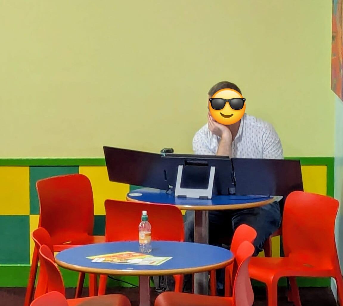 Soft play café dad goals.