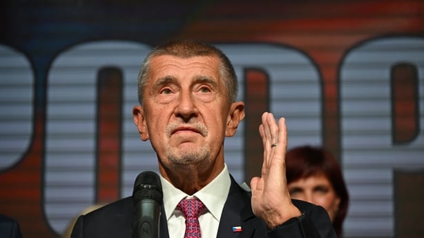 Andrej Babis speaks to the media at the election headquarter of ANO party