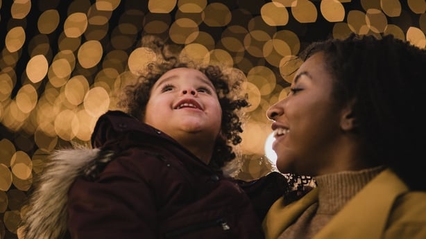 mother and daughter at a Christmas market