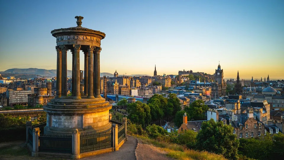 dugald monument at calton hill in edinburgh, scotland, united kingdom