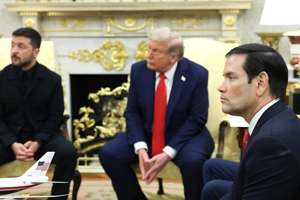 Anna Moneymaker/Getty Images, FILE - PHOTO: In this Aug. 18, 2025, file photo, Secretary of State Marco Rubio joins President Donald Trump as he meets with Ukrainian President Volodymyr Zelensky in the Oval Office at the White House in Washington, D.C.