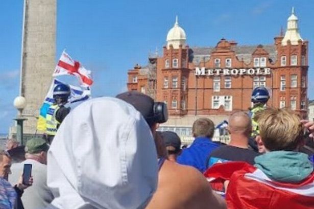 A protest outside the Metropole Hotel in Blackpool