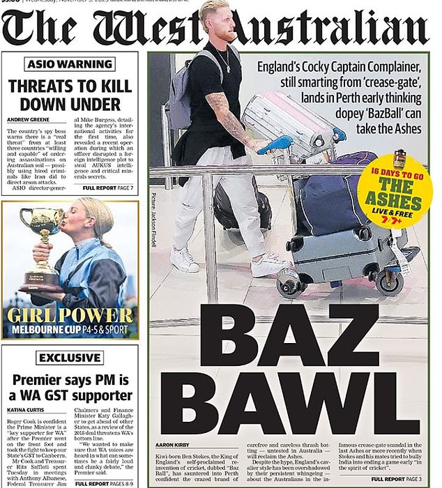 The Aussie press have been quick to criticise England and Ben Stokes, labelling him 'Cocky Captain Complainer'