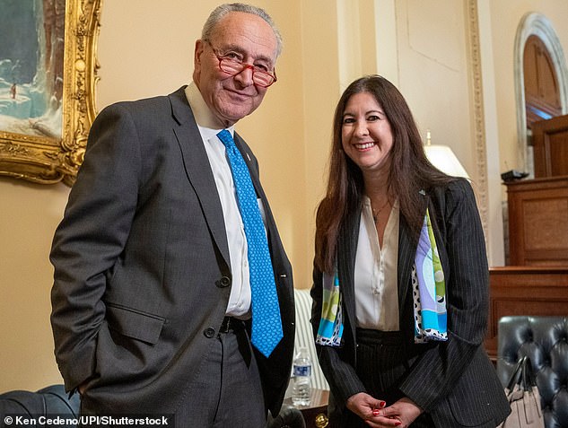 Kugler was nominated by President Biden to the Board of Governors in 2023 and later confirmed by the Senate (Pictured: Kugler with Senator Chuck Schumer)