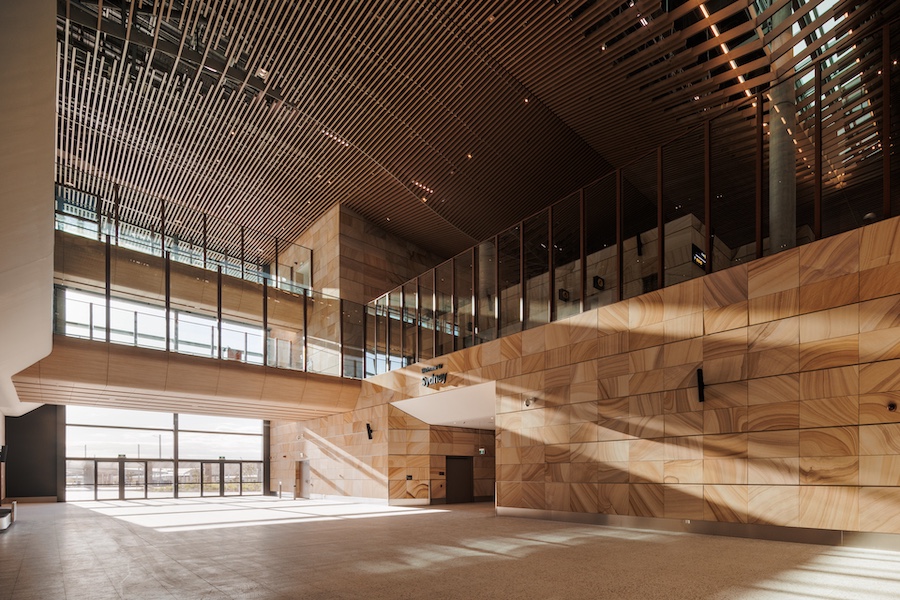 Western Sydney International Airport undulating slatted wood ceiling terminal