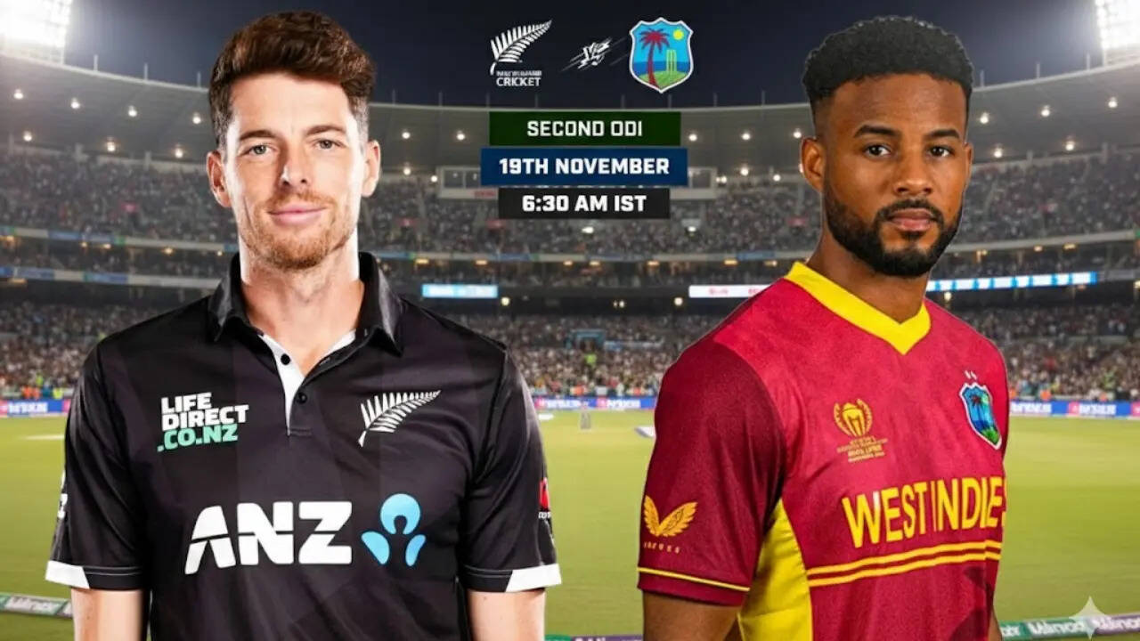 WI 8/0 (3.5) vs NZ | New Zealand vs West Indies 2nd ODI Live Score | New Zealand vs West Indies 2nd ODI Match Scorecard, Ball-by-Ball Commentary Updates