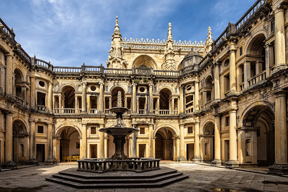 Main cloister of the Monastery of the Order of Christ, Convento de Cristo in Tomar in Portugal.