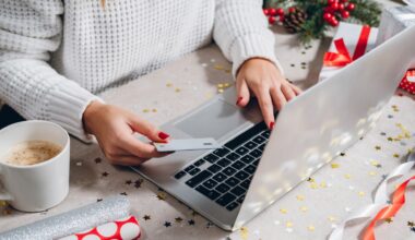 Christmas online shopping top view.