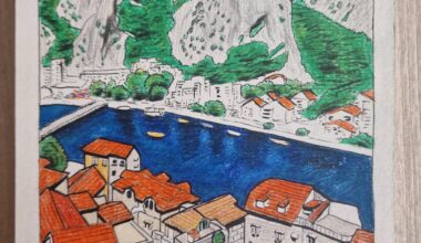 Omiš, fine liner+drvene bojice