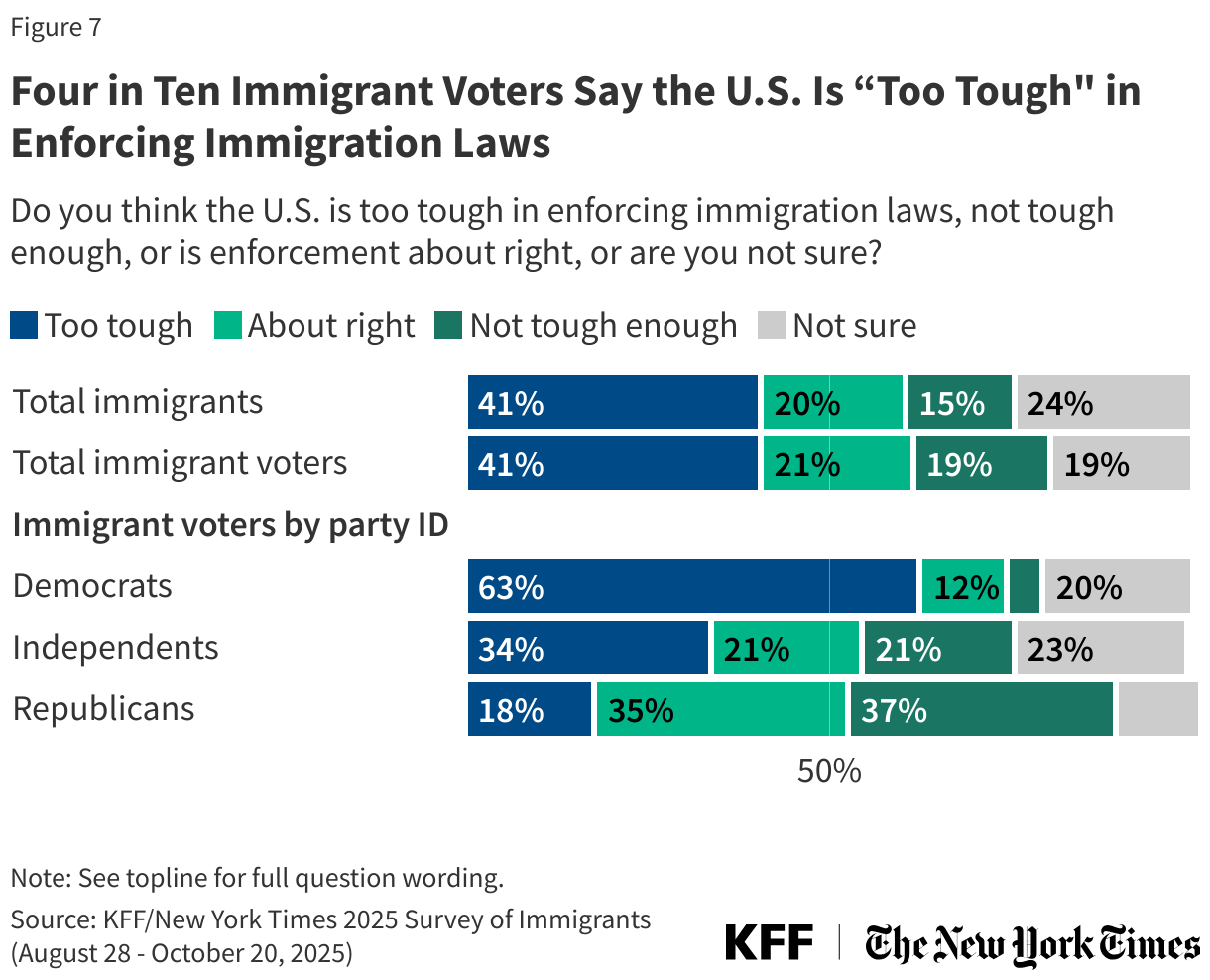 Four in Ten Immigrant Voters Say the U.S. Is “Too Tough" in Enforcing Immigration Laws
