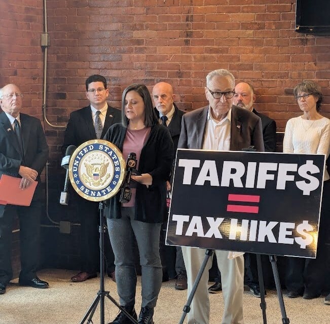 Senator Chuck Schumer holds a press conference at 1812 on the River in Watertown. Photo: Richard Haller