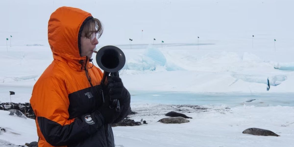 In the coldest place in the world, New Zealand musician plays instrument