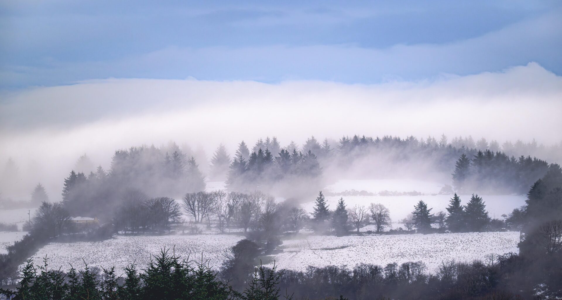[OC] The mist after the snow in Pentre Galar, Pembrokeshire.