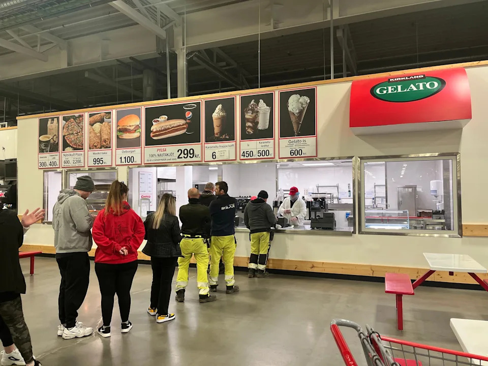 People waiting in line at the food court at Costco in Iceland
