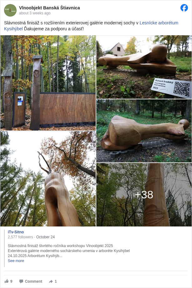 Vlnoobjekt Banská Štiavnica: Slávnostná finisáž s rozšírením exterierovej galérie modernej sochy v Lesnícke arborétum Kysihýbel <https://www.facebook.com/people/Lesn%C3%ADcke-arbor%C3%A9tum-Kysih%C3%BDbel/100031245416884/?fref=mentions&ref=embed_post> Ďakujeme za podporu a účasť!

