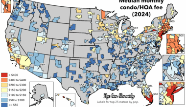 Median monthly condo/HOA fee by metro (2024) [OC]