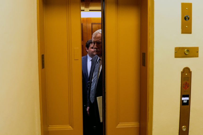 Sen. Angus King heads to a vote on the ninth day of the shutdown on October 9, 2025.