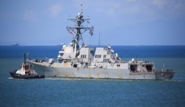 U.S. Navy destroyer USS Gravely sails off the coast of Trinidad and Tobago