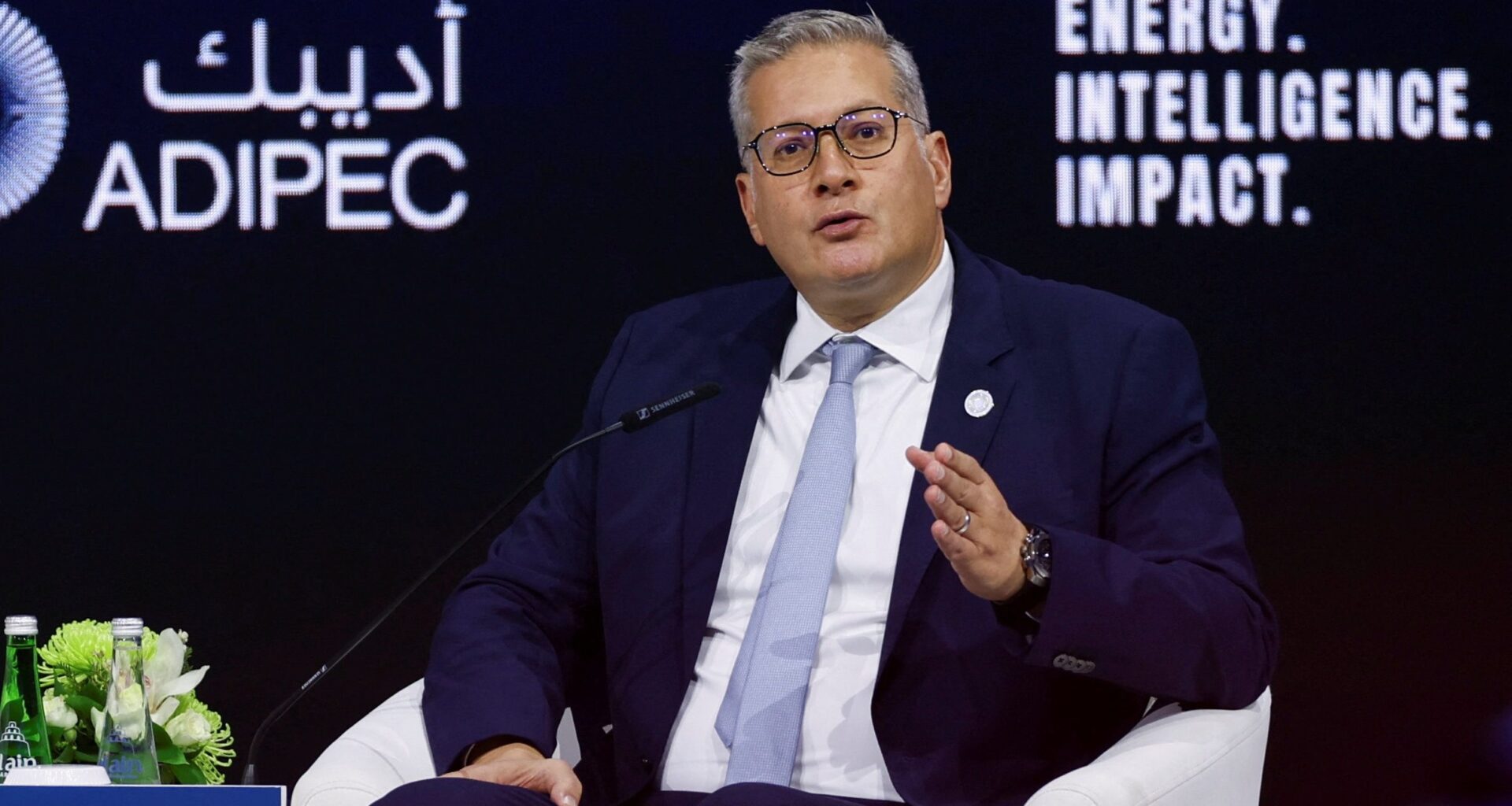 Egyptian petroleum minister Karim Badawi speaks at Adipec in Abu Dhabi. Boosting domestic natural gas production is a priority for Egypt