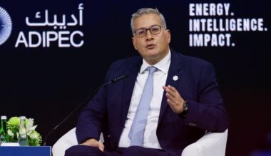 Egyptian petroleum minister Karim Badawi speaks at Adipec in Abu Dhabi. Boosting domestic natural gas production is a priority for Egypt