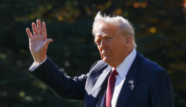 U.S. President Donald Trump departs the White House in Washington