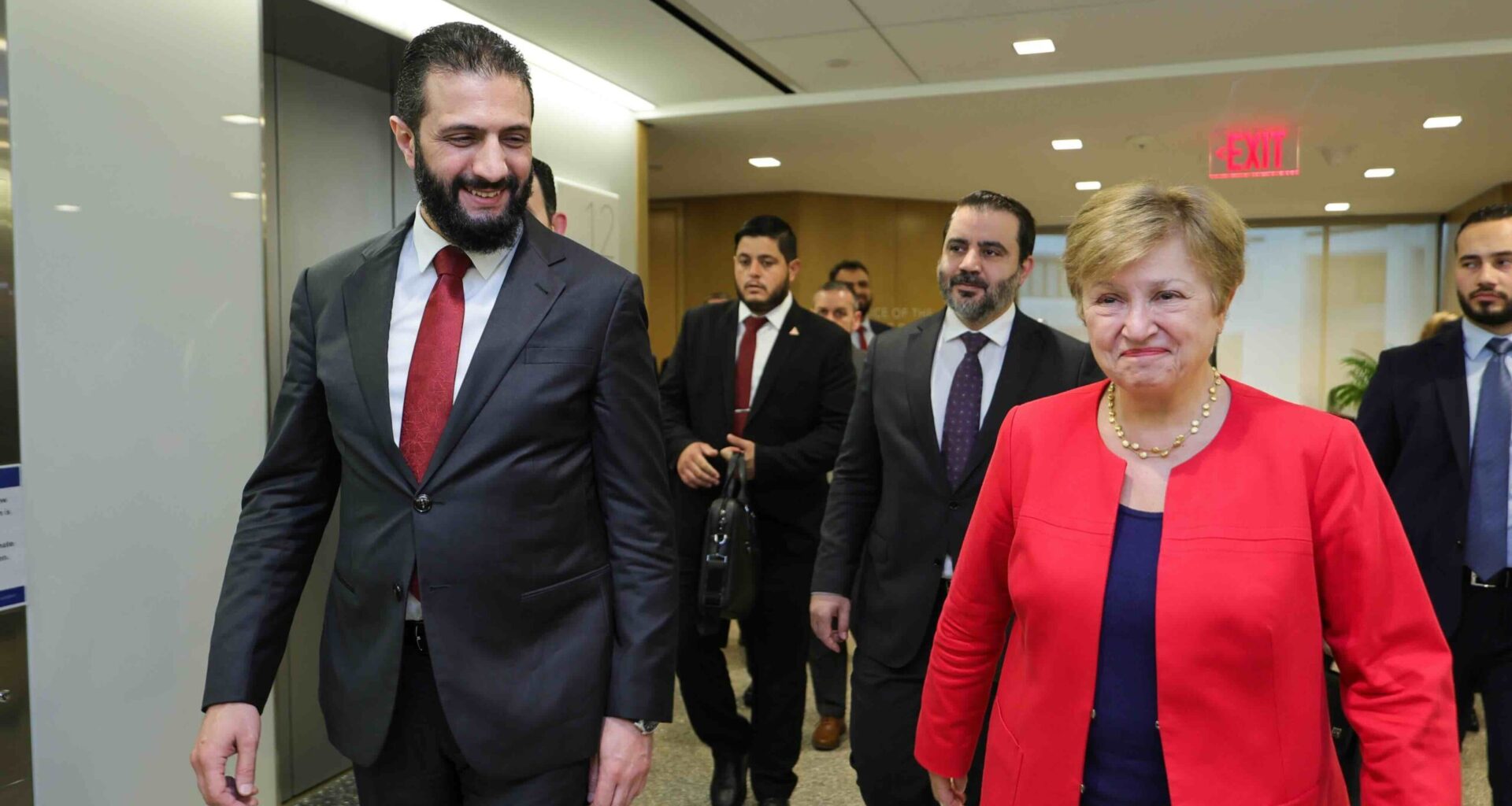 Syrian President Ahmed Al-Sharaa, met with IMF managing director Kristalina Georgieva at its headquarters in Washington last week