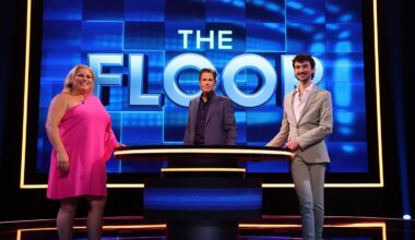 Rob Lowe, host of "The Floor" game show, is seen in a publicity shot with Brookings resident and Medary Elementary School teacher Kristi Raab.