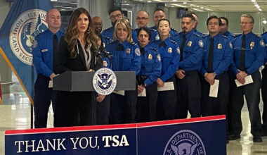Homeland Security Secretary Kristi Noem speaks during a press conference at Harry Reid Internat ...